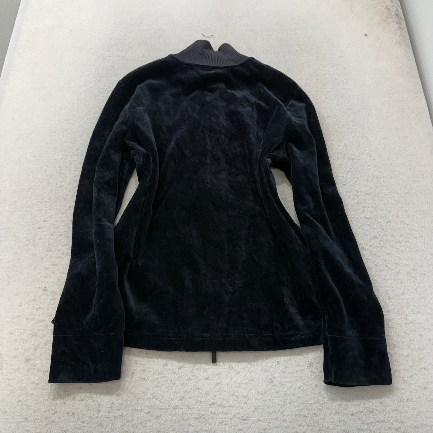 Lauren Ralph Lauren Women's Black Velour Zip-Up Track Jacket Mock Neck Size L