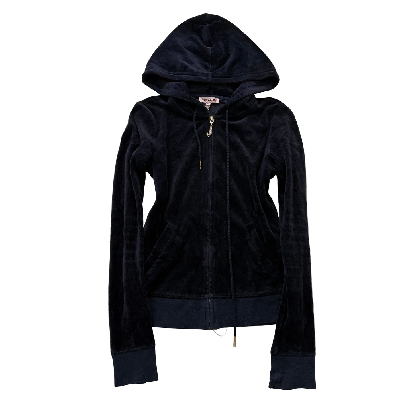 Vintage Juicy Couture Navy Velour Full Zip Hoodie Kangaroo Pocket Size XS