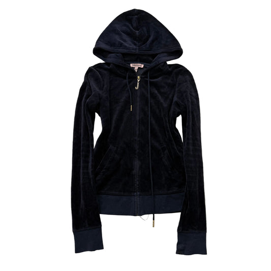 Vintage Juicy Couture Navy Velour Full Zip Hoodie Kangaroo Pocket Size XS