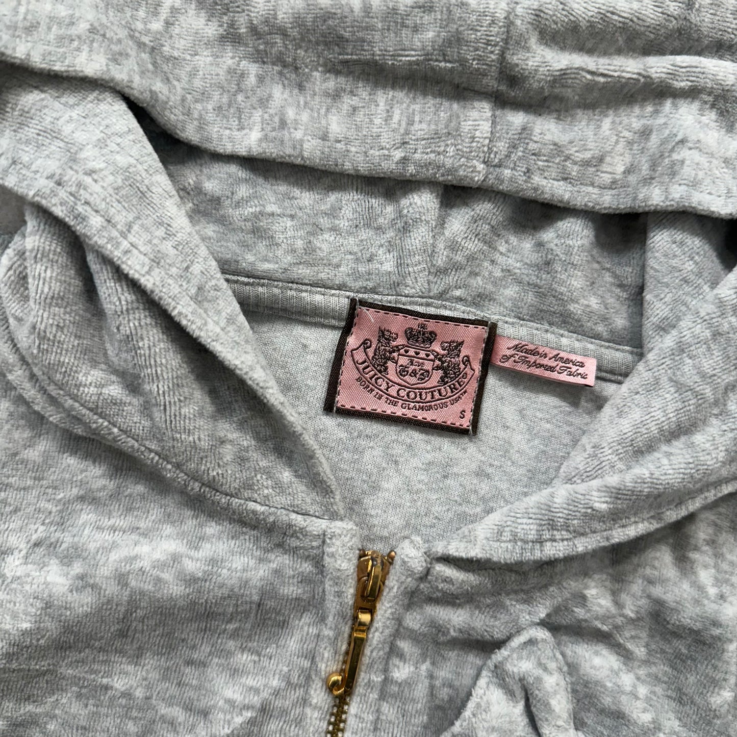 Vintage Juicy Couture Zip Up Hoodie Velour Bow Cinched Drawstring Waist Size S