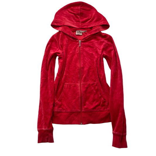 Vintage Juicy Couture Womens Red Velour Zip-Up Hoodie Streetwear Pockets Size S