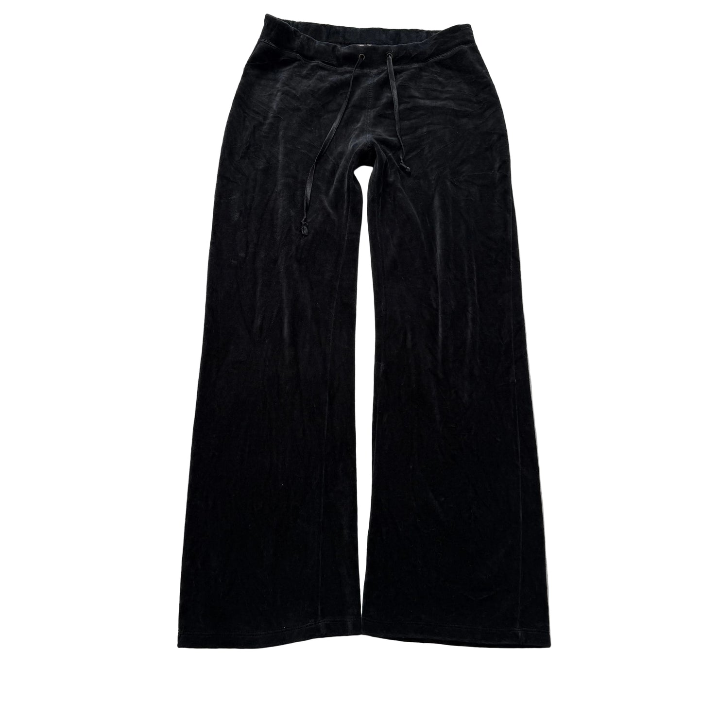 Vintage Juicy Couture Women's Black Velour Wide Leg Track Pant Drawstring Size S