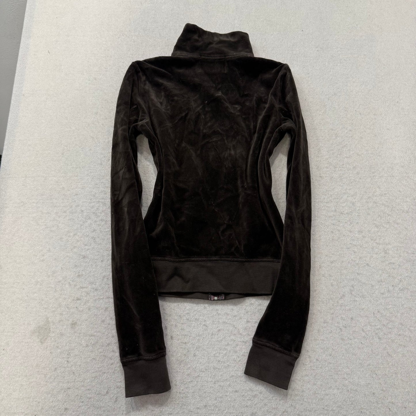 2003 Vtg Juicy Couture Women's Charcoal Brown Velour Zip-Up Track Jacket Size P