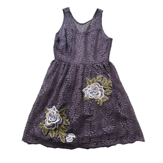 Francescas Womens Purple Lace Mini Dress Floral Rose Appliques Sleeveless Size S