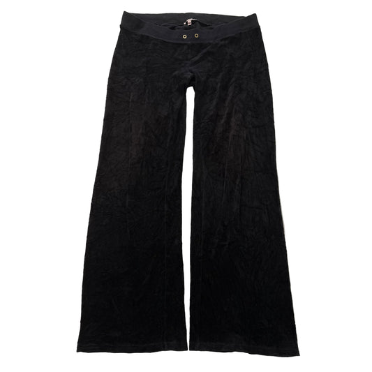 Juicy Couture Women's Black Velour Flared Track Pant Loungewear Low Rise Size L