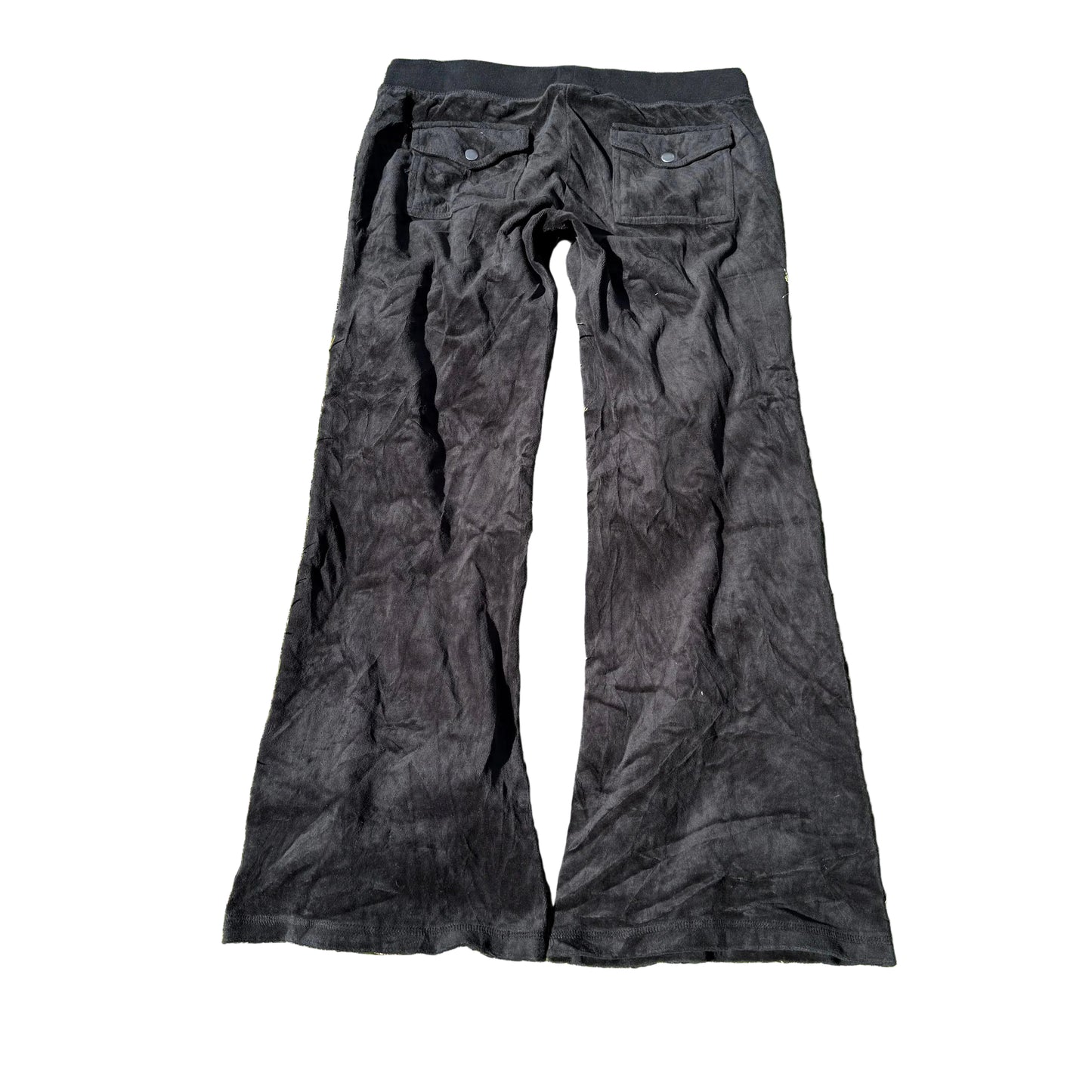Vtg Juicy Couture Women's Charcoal Velour Flared Track Pant Snap Pockets Size L