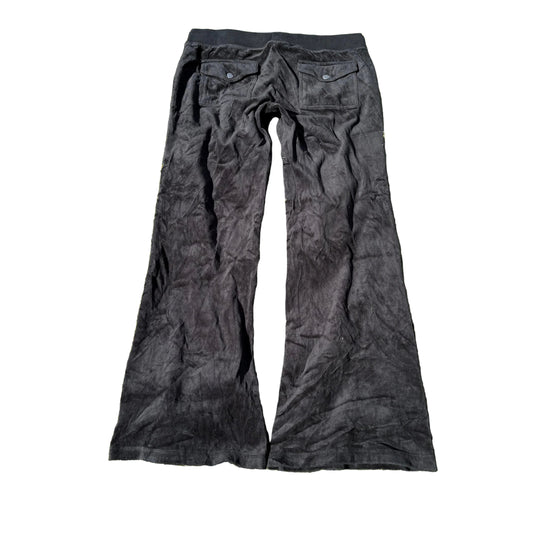 Vtg Juicy Couture Women's Charcoal Velour Flared Track Pant Snap Pockets Size L