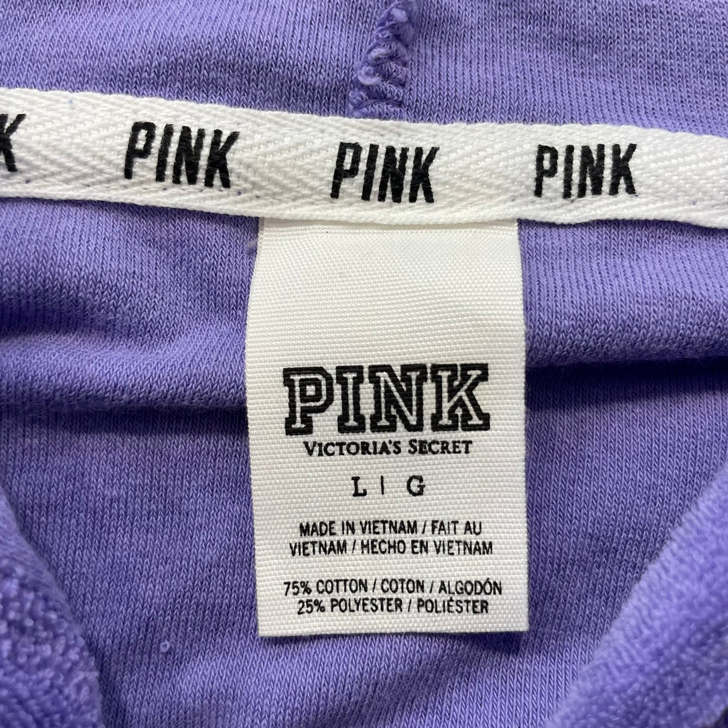 Victoria's Secret PINK Women Purple Velour Zip-Up Hoodie Sequin Logo Y2k Size L