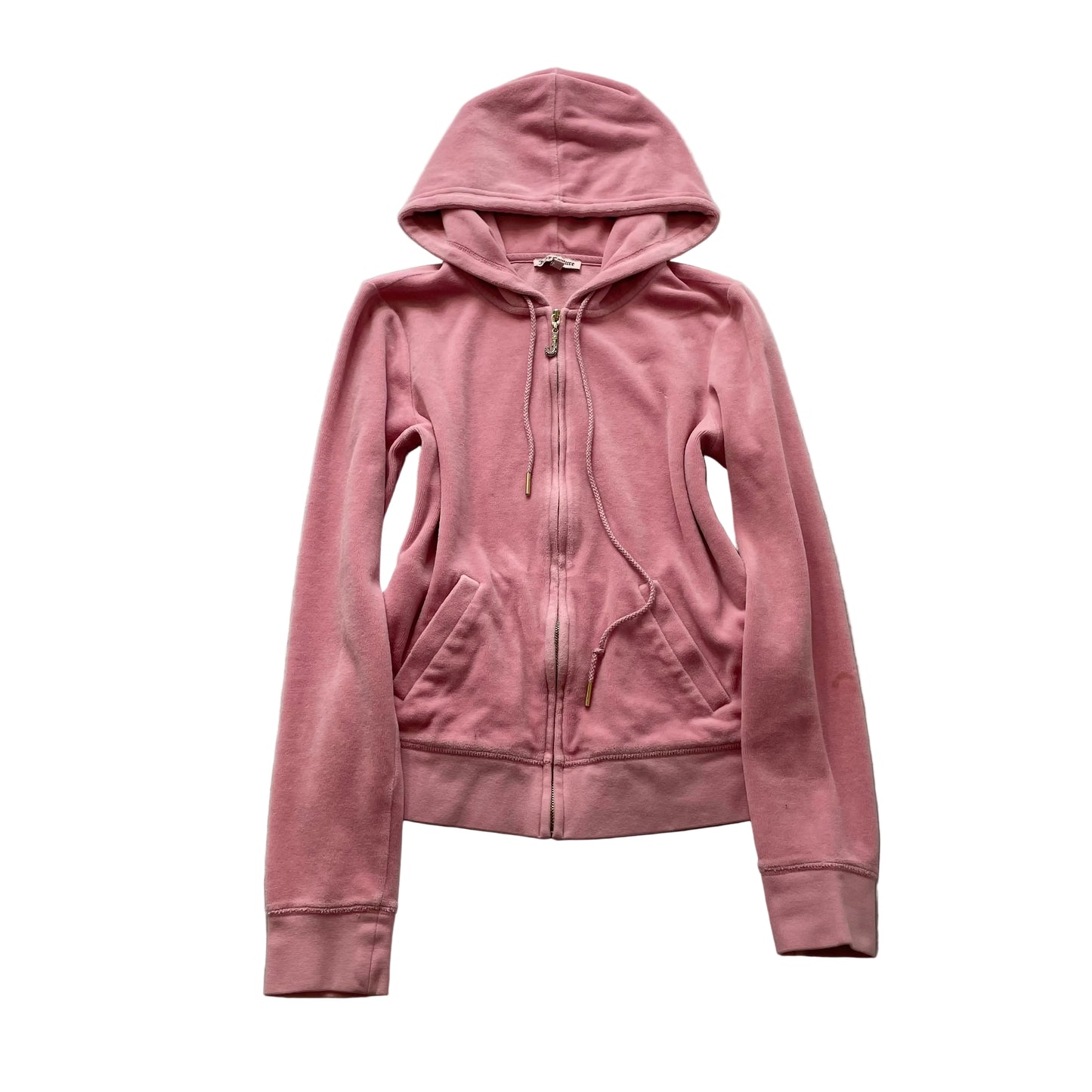 Juicy Couture Women's Rose Pink Velour Zip-Up Hoodie Drawstrings Pocket Size M
