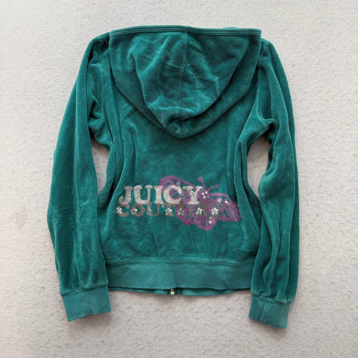 Juicy Couture Women's Blue-Green Terry cloth Tracksuit Set Hoodie & Pant Size 12