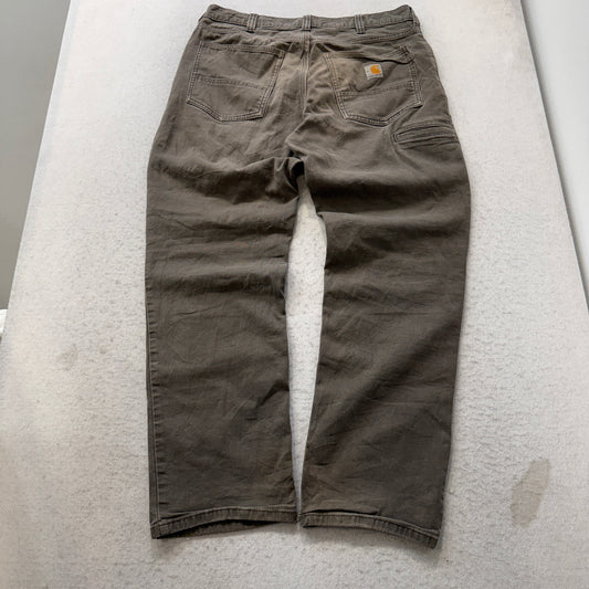 Carhartt Men Olive Canvas Carpenter Pants Relaxed Fit Pockets Classic Size 34x32