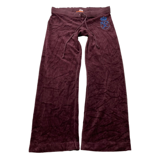 2003 Vintage Juicy Couture Women's Burgundy Velour Flared Track Pant Logo Size S