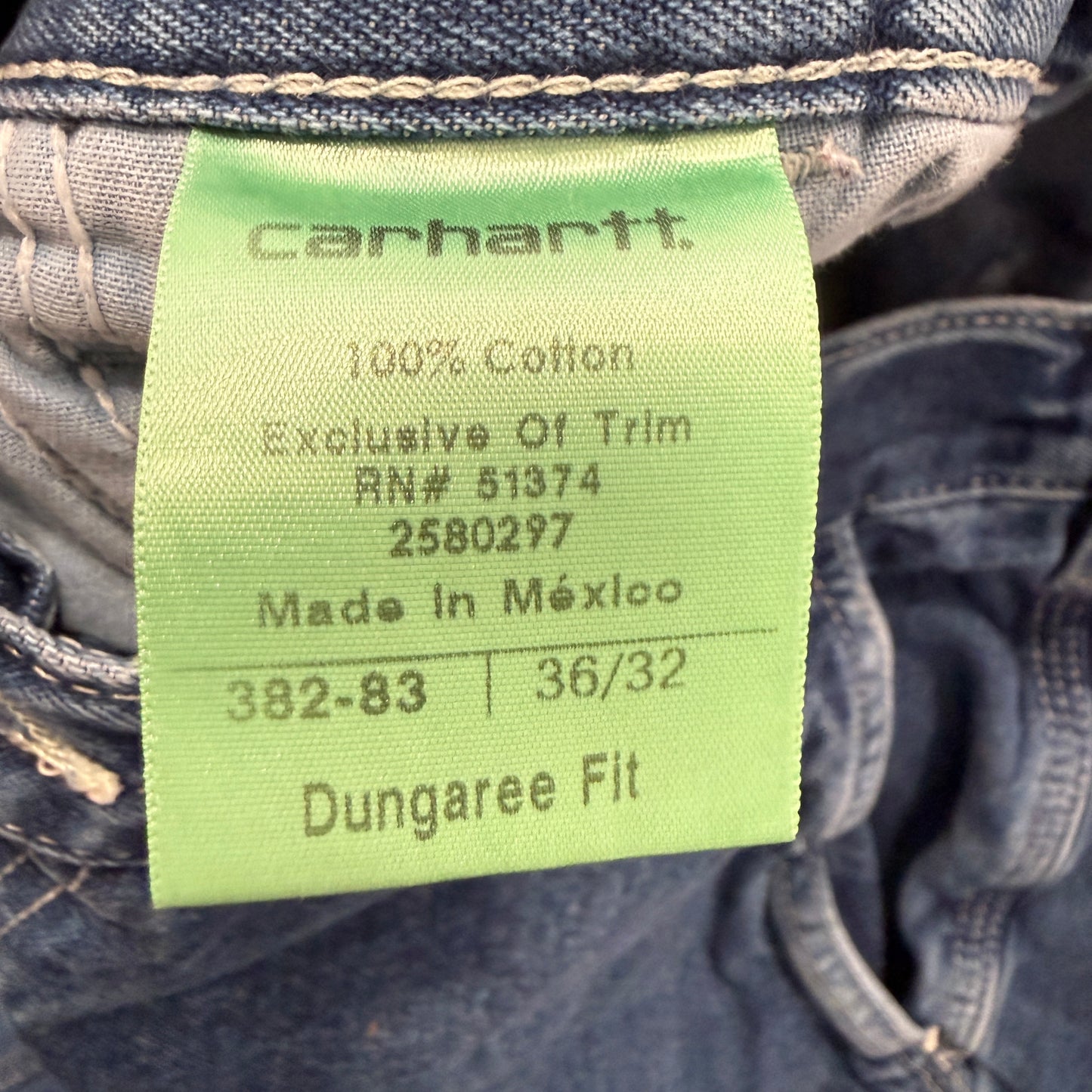 Carhartt Men's Blue Denim Carpenter Jeans Dungaree Fit Pockets Logo Size 36x32