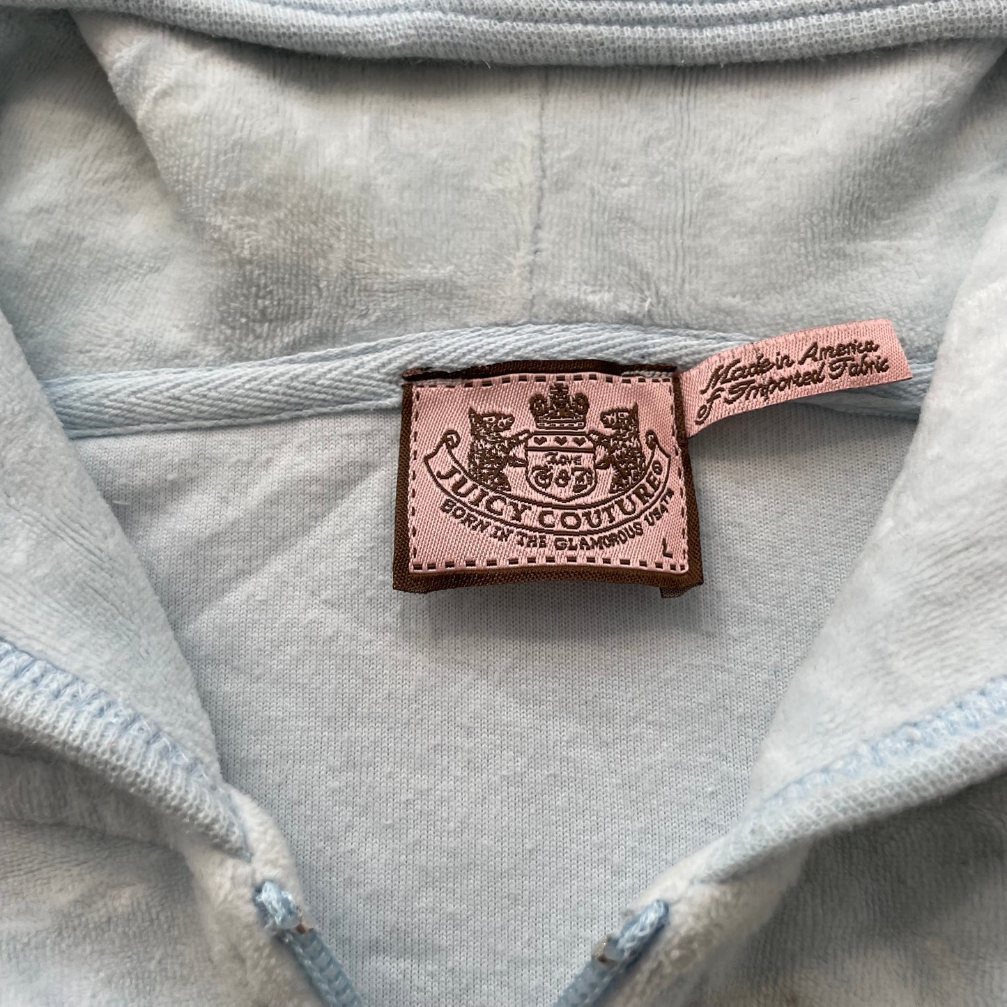 Vintage Juicy Couture Women's Light Blue Velour Zip-Up Hoodie Loungewear Size L