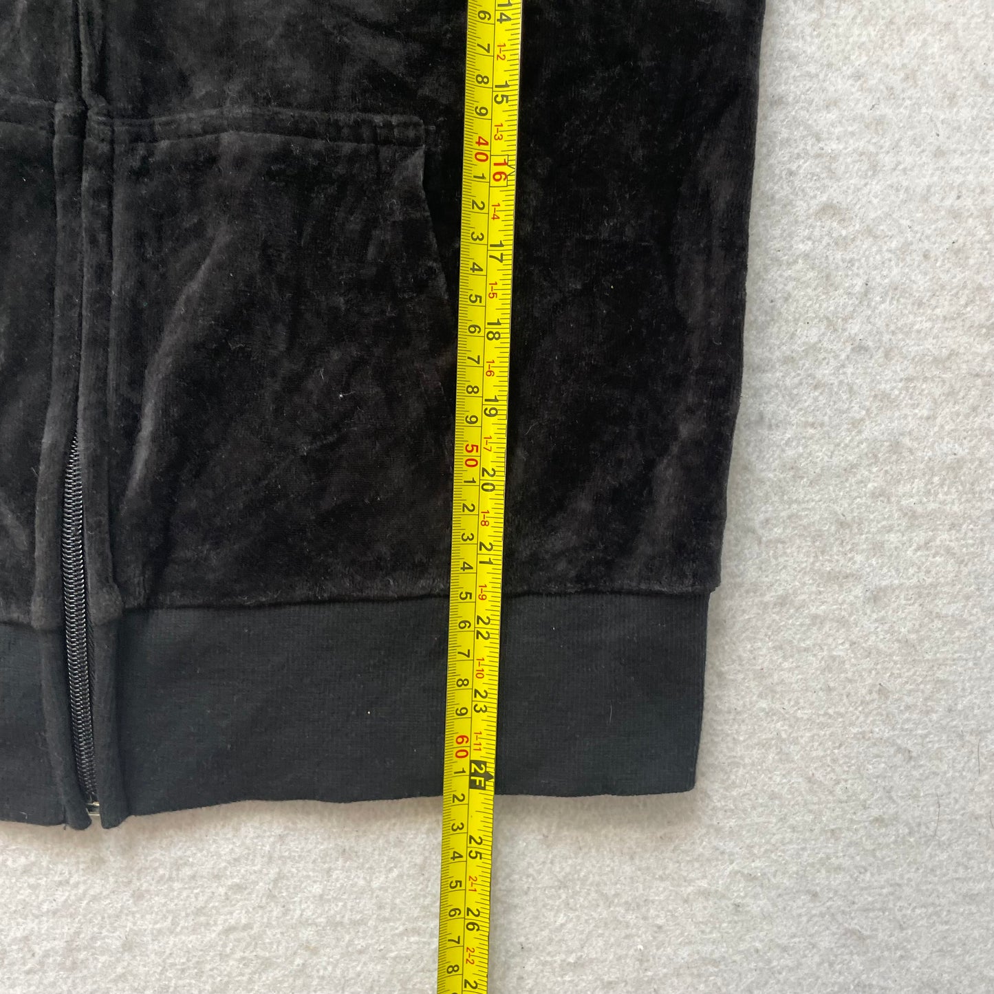 Juicy Couture Women Black Velour Zip-Up Hoodie Streetwear Pockets Classic Size M