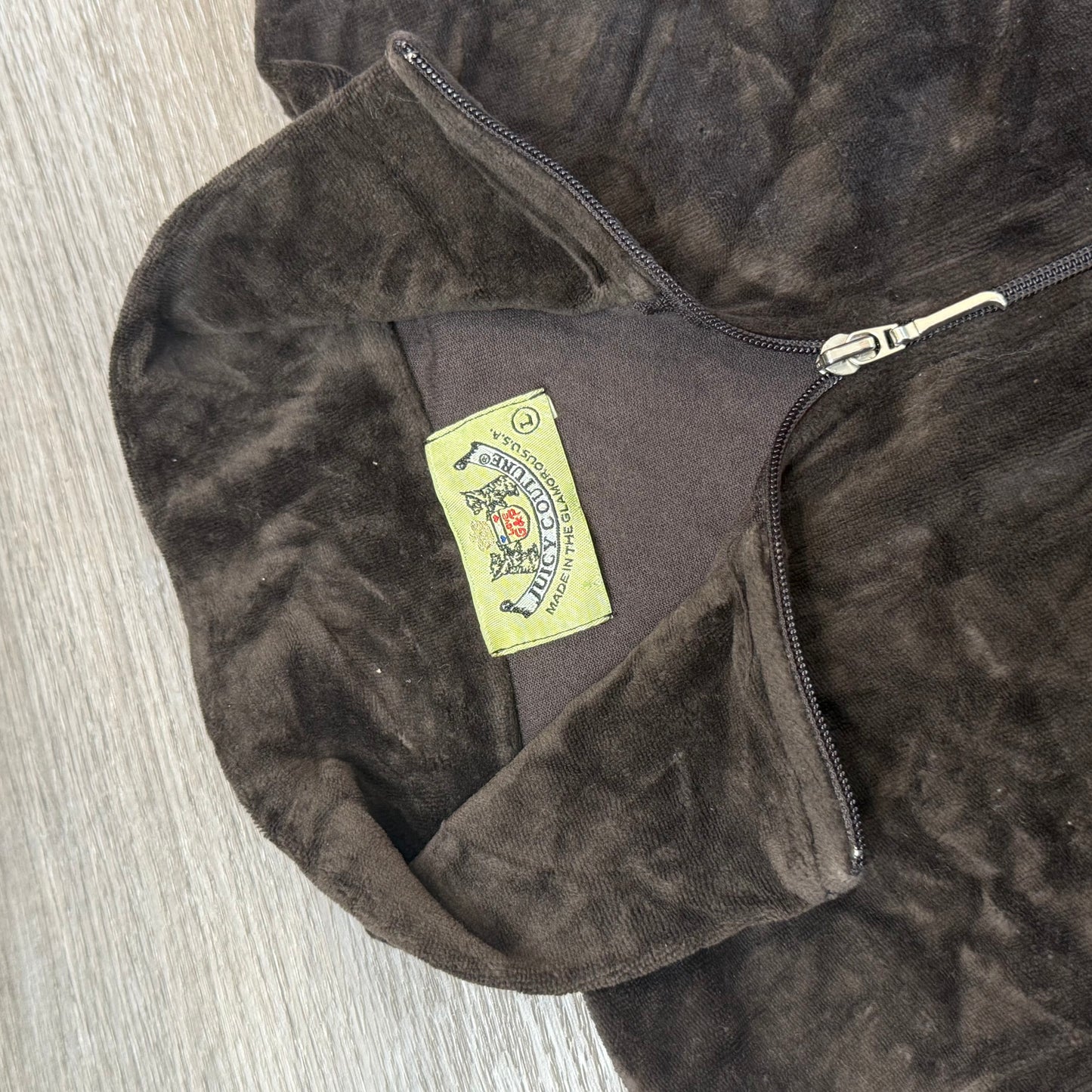2003 Vtg Juicy Couture Women's Chocolate Brown Velour Zip-Up Track Jacket Size L