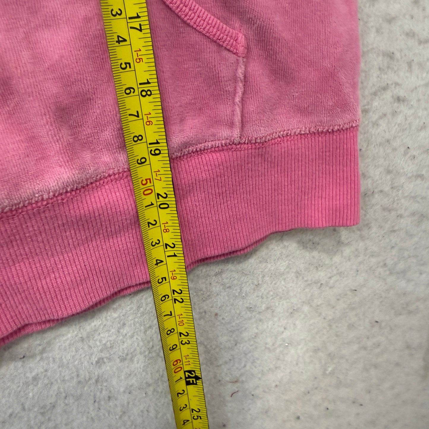 Vintage Juicy Couture Women's Pink Velour Zip-Up Faux Fur-Trimmed Hood Size L