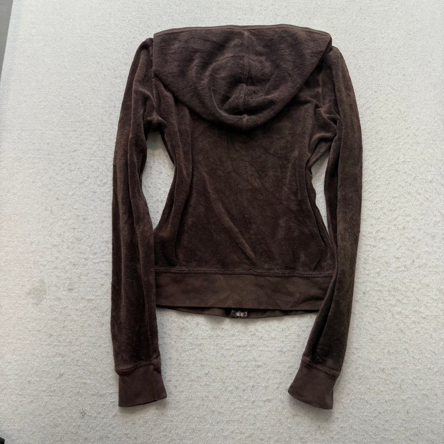 2003 Vtg Juicy Couture Womens Dark Brown Terry Cloth Zip-Up Hoodie Pocket Size S