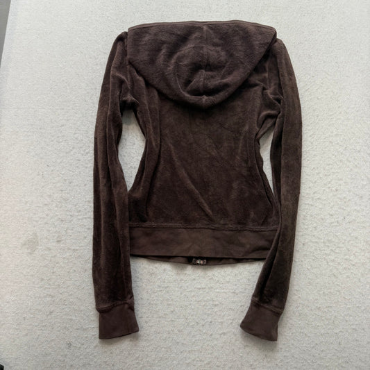 2003 Vtg Juicy Couture Womens Dark Brown Terry Cloth Zip-Up Hoodie Pocket Size S