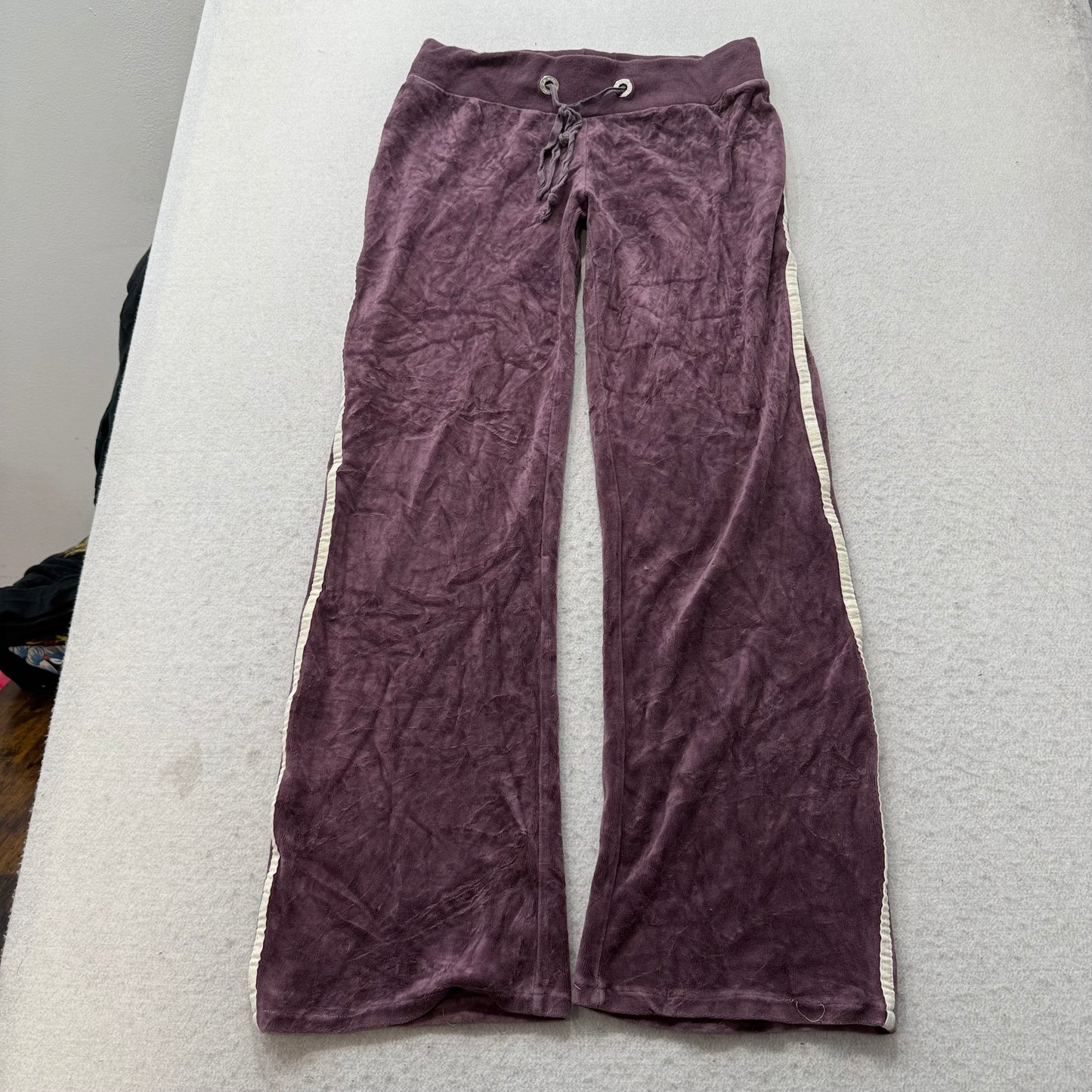 Bebe 2b Women's Burgundy Velour Flared Track Pant Side Striped Loungewear Size S