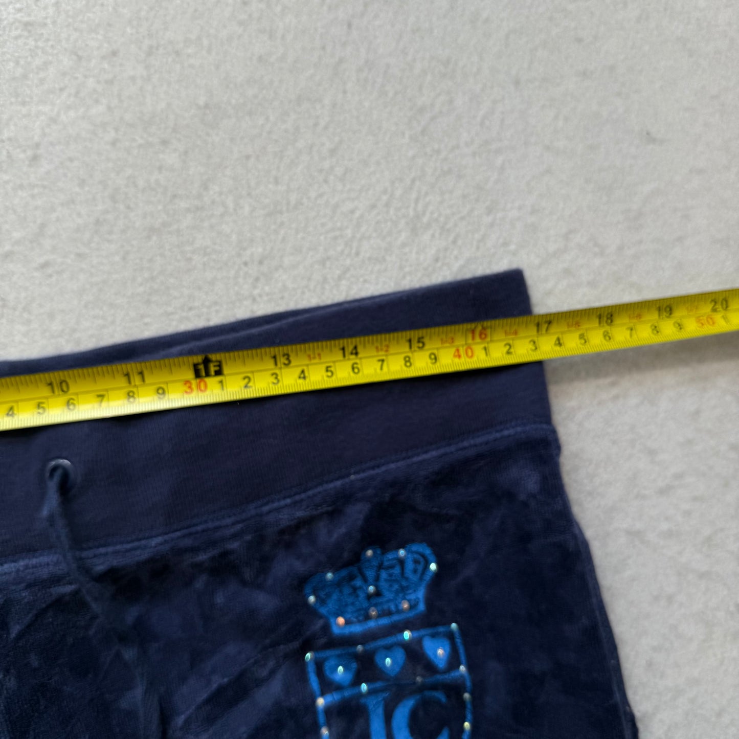 Juicy Couture Women's Navy Velour Flared Leg Track Pant Rhinestones Logo Size M