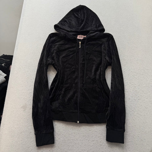 Juicy Couture Women's Jet Black Velour Tracksuit Set Hoodie & Flared Pant Size M