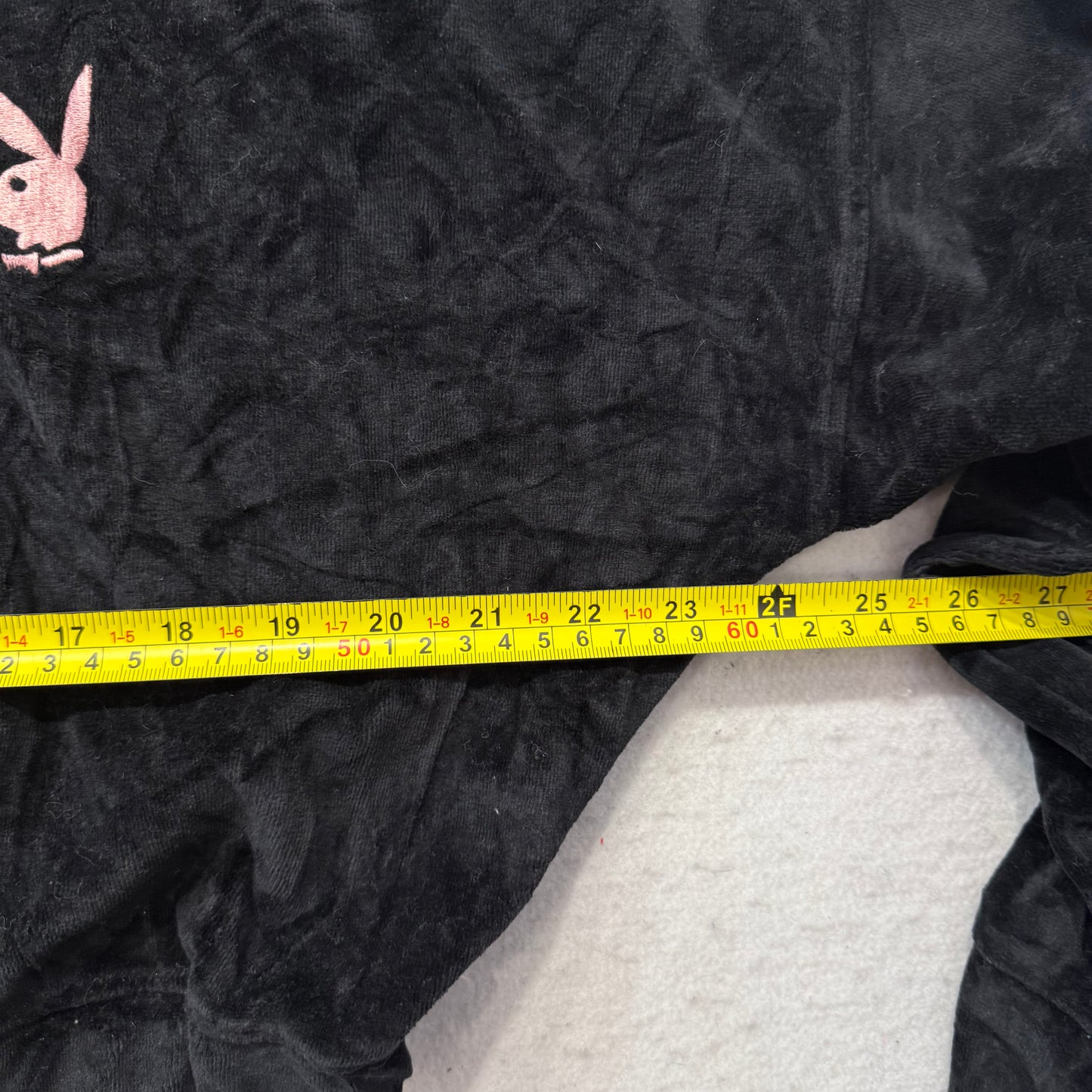 Playboy x Missguided Women Black Velour Zip-Up Cropped Hoodie Bunny Logo Size 16