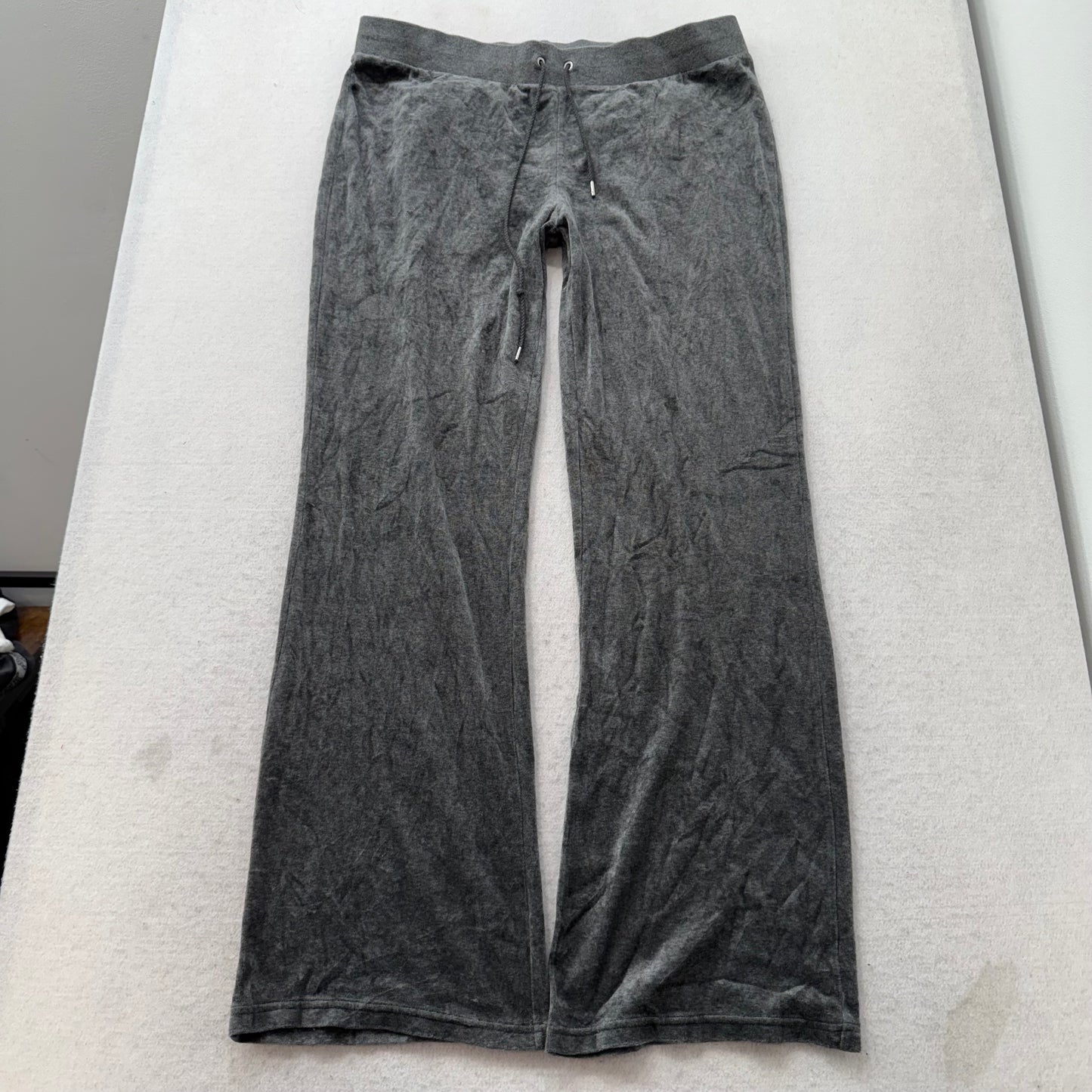 Juicy Couture Women's Grey Velour Flare Track Pants Back Snap Pockets Y2K Size M