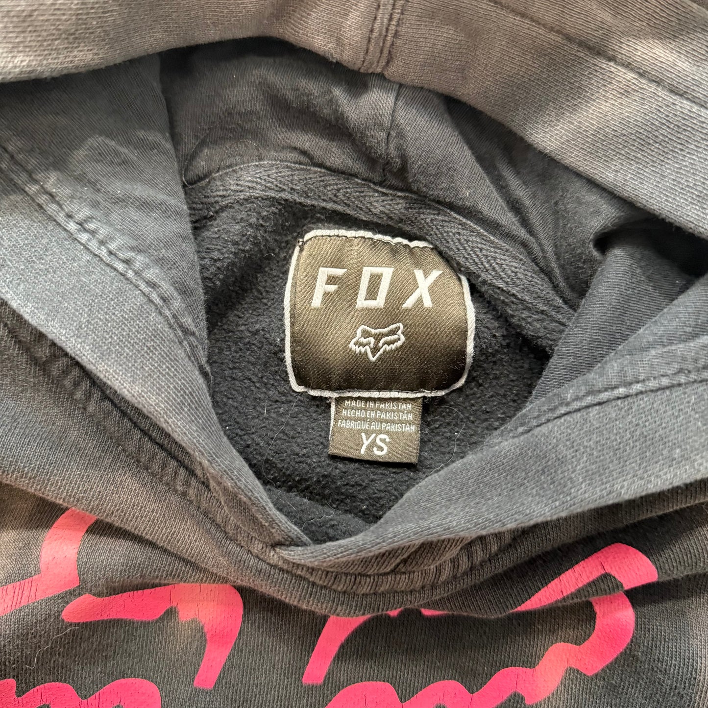 FOX Racing Black Pink Logo Pullover Hoodie Kids Youth Small Y2K