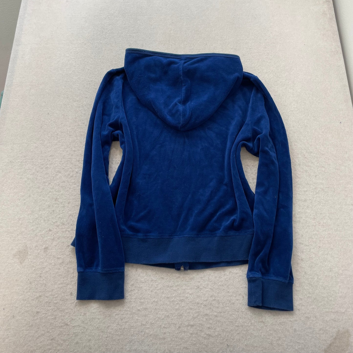 Juicy Couture Women's Navy Blue Velour Zip-Up Hoodie Loungewear Pockets Size XL