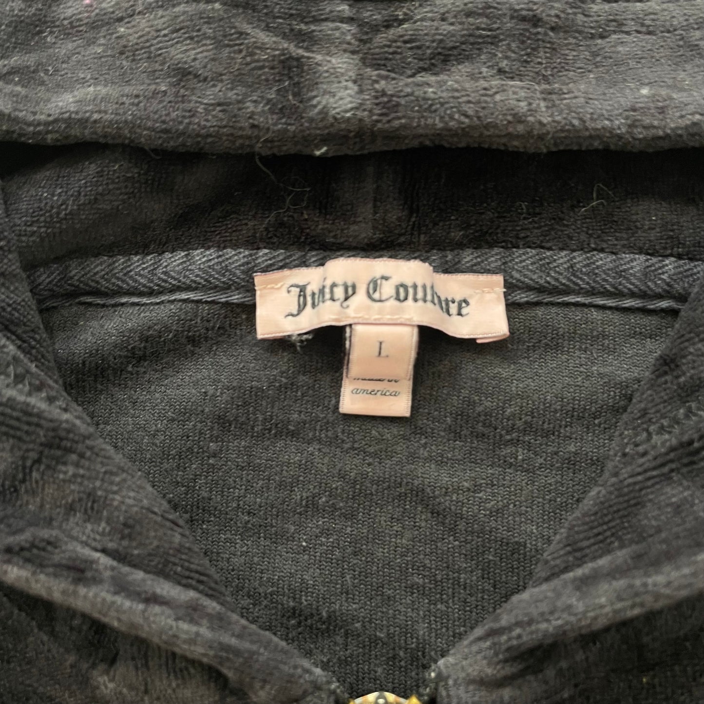 Juicy Couture Women's Black Velour Full Zip Hoodie Casual Pockets Y2k Size L