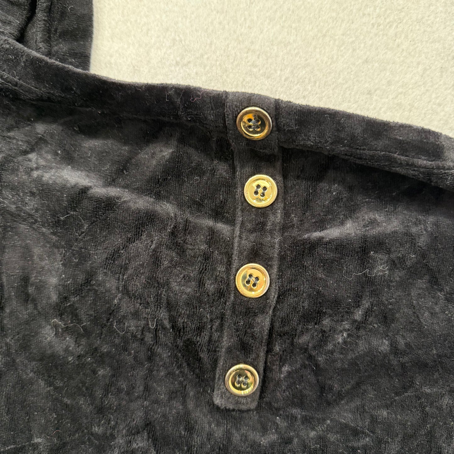Juicy Couture Women's Black Velour Wide Leg Jumpsuit Buttons Drawstring Size M
