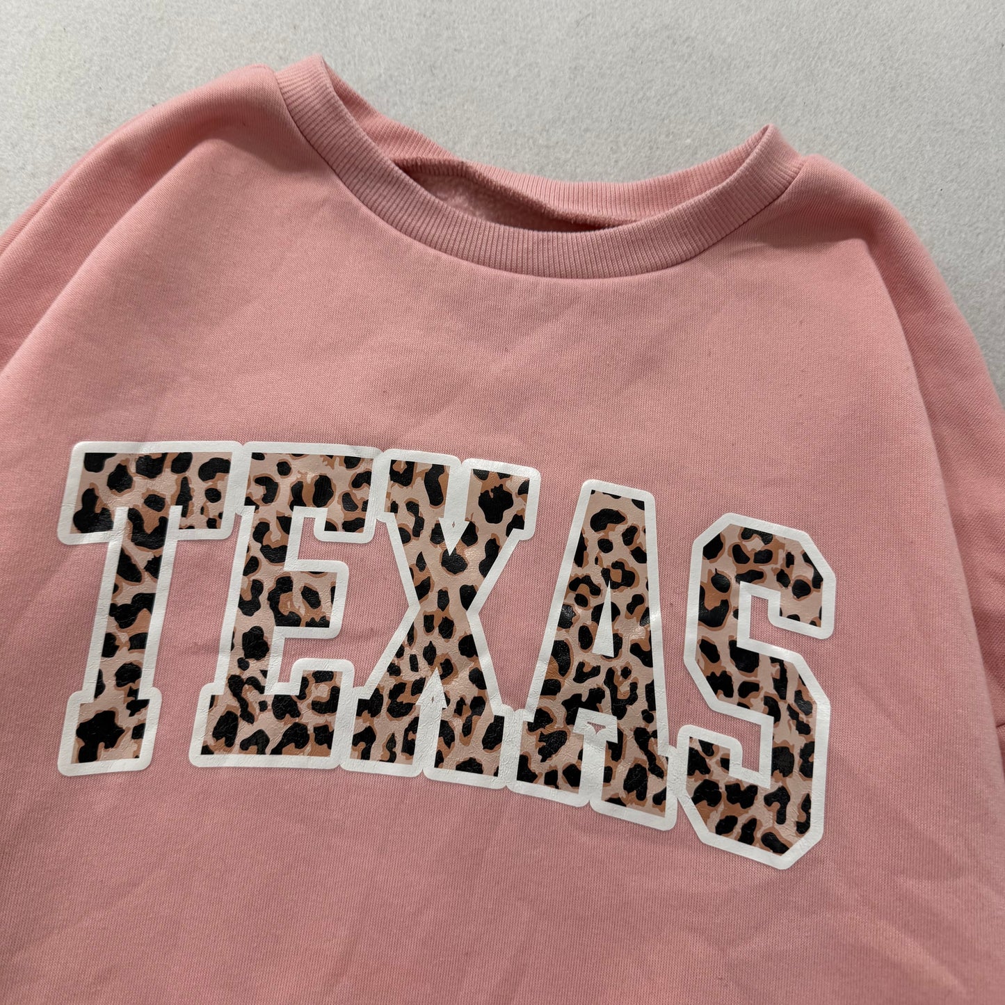 Shein Texas Women's Pink Fleece Sweatshirt Leopard Print Graphic Crewneck Size M