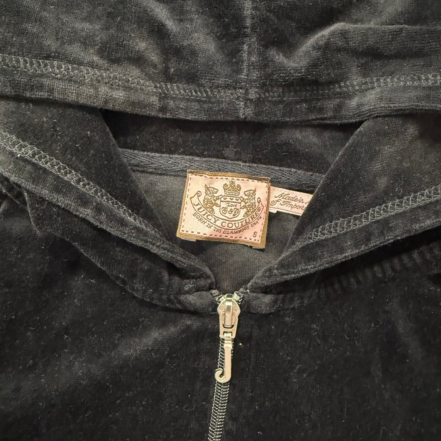 Vintage Juicy Couture Women Black Velour Tracksuit Sets Hoodie & Pant Y2k Size S