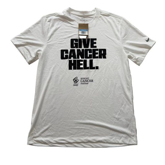 Nike "Give Cancer Hell" Slogan Men's White Crewneck T-Shirt Short Sleeves Size M