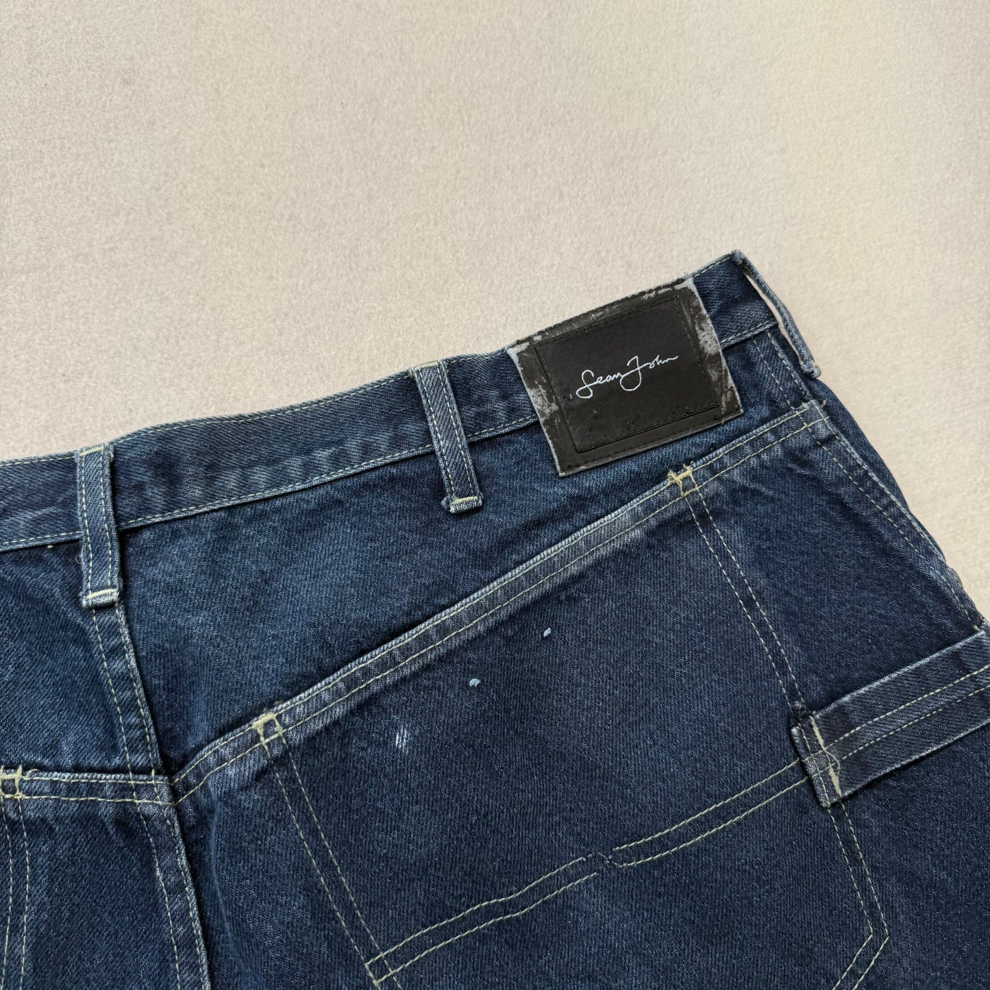 Sean John Blue Baggy Denim Shorts 100% Cotton Dark Washed Y2K Fashion Size 40