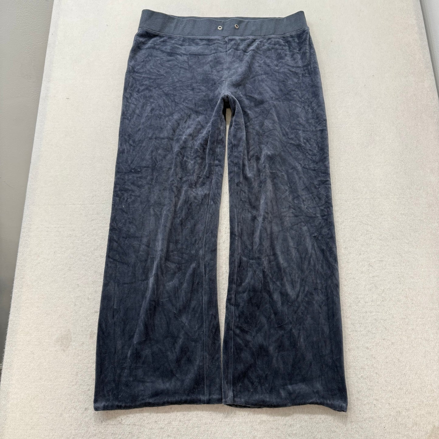 Juicy Couture Women's Navy Velour Flared Wide Leg Track Pant Pockets Y2K Size M