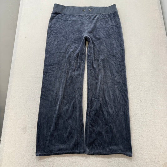 Juicy Couture Women's Navy Velour Flared Wide Leg Track Pant Pockets Y2K Size M