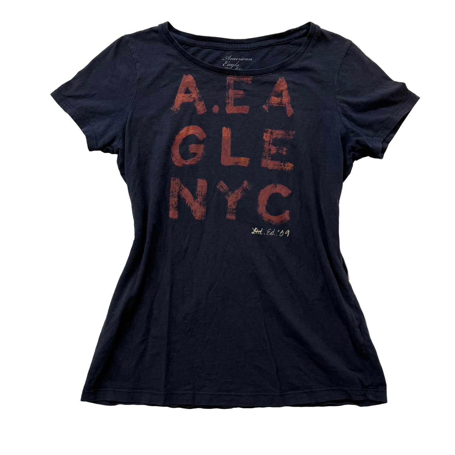 American Eagle Outfitters Women's Navy Cotton Athletic Fit T-Shirt Logo Size M