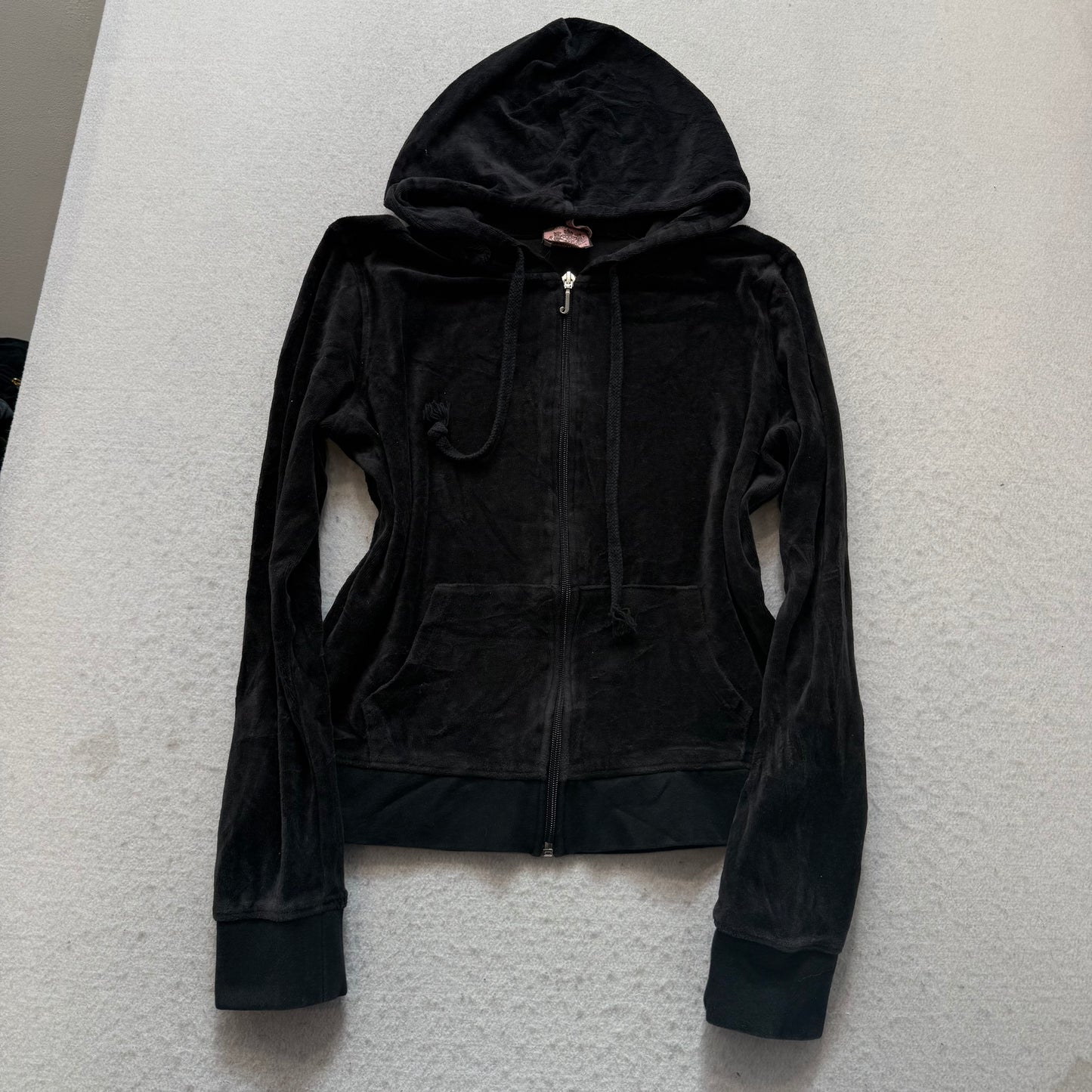 2003 Vintage Juicy Couture Women Black Velour Tracksuit Set Hoodie & Pant Size S