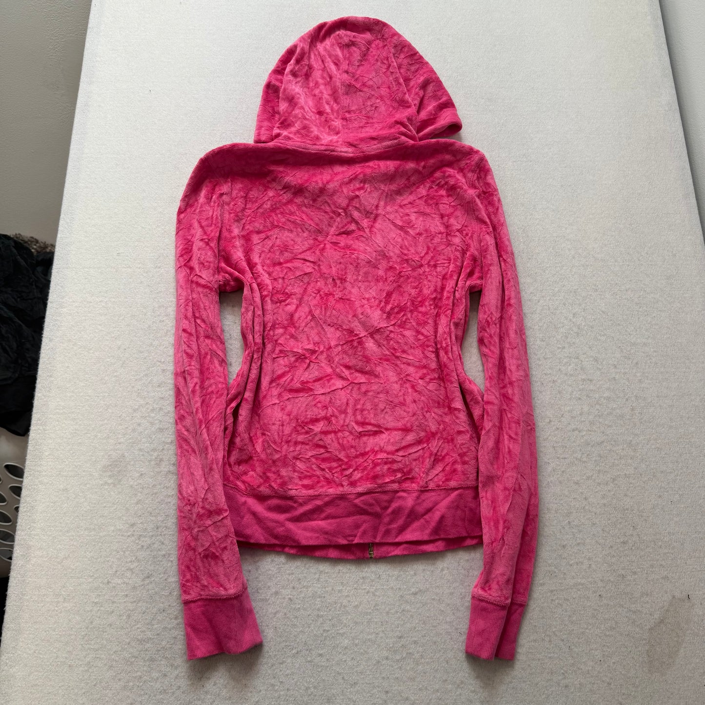 Victoria's Secret PINK Vibrant Pink Velour Zip-Up Hoodie Gold Sequin Logo Size S