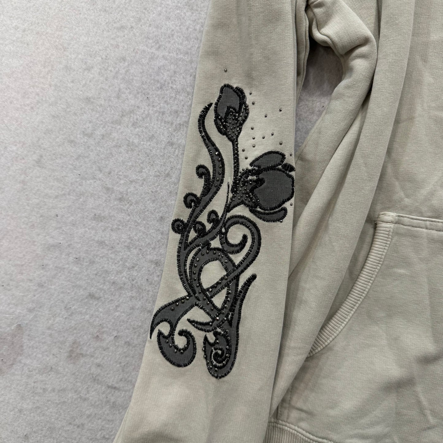 Vertigo Women's White Cotton Zip Up Hoodie Floral Rhinestones Logo Y2K Size XL