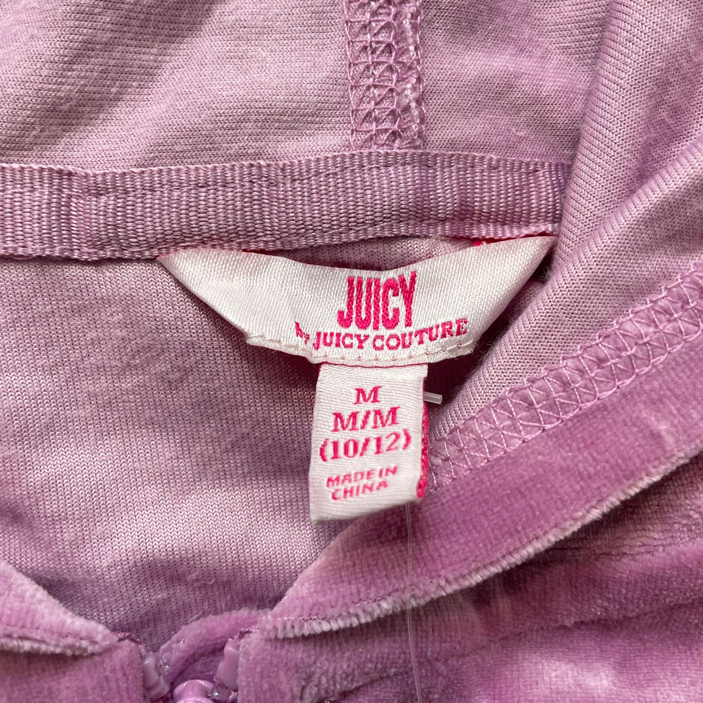 Juicy by Juicy Couture Women's Mauve Pink Velour Zip-Up Hoodie Ruffle Hem Size M