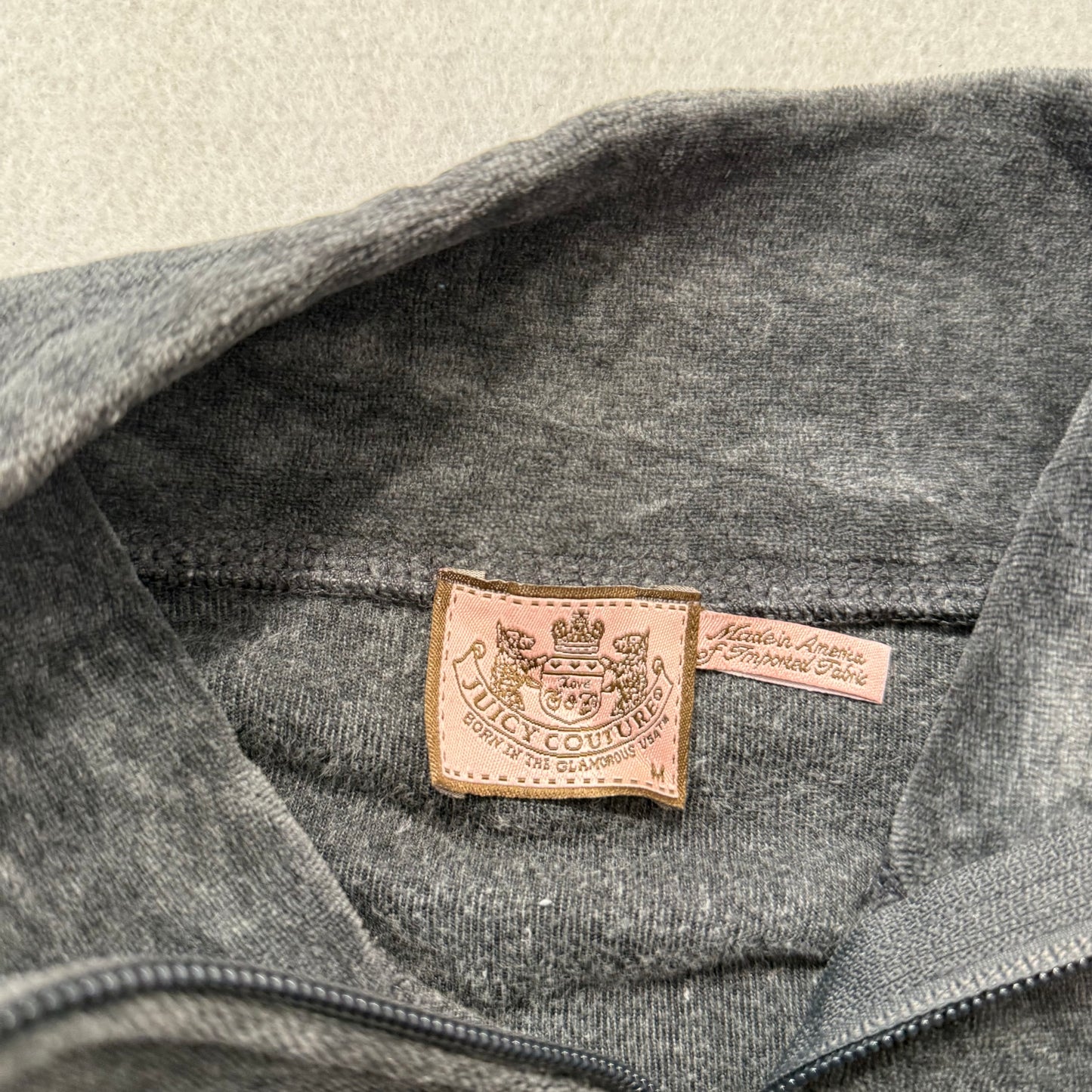 Juicy Couture Womens Charcoal Grey Velour Zip-Up Track Jacket Performance Size M