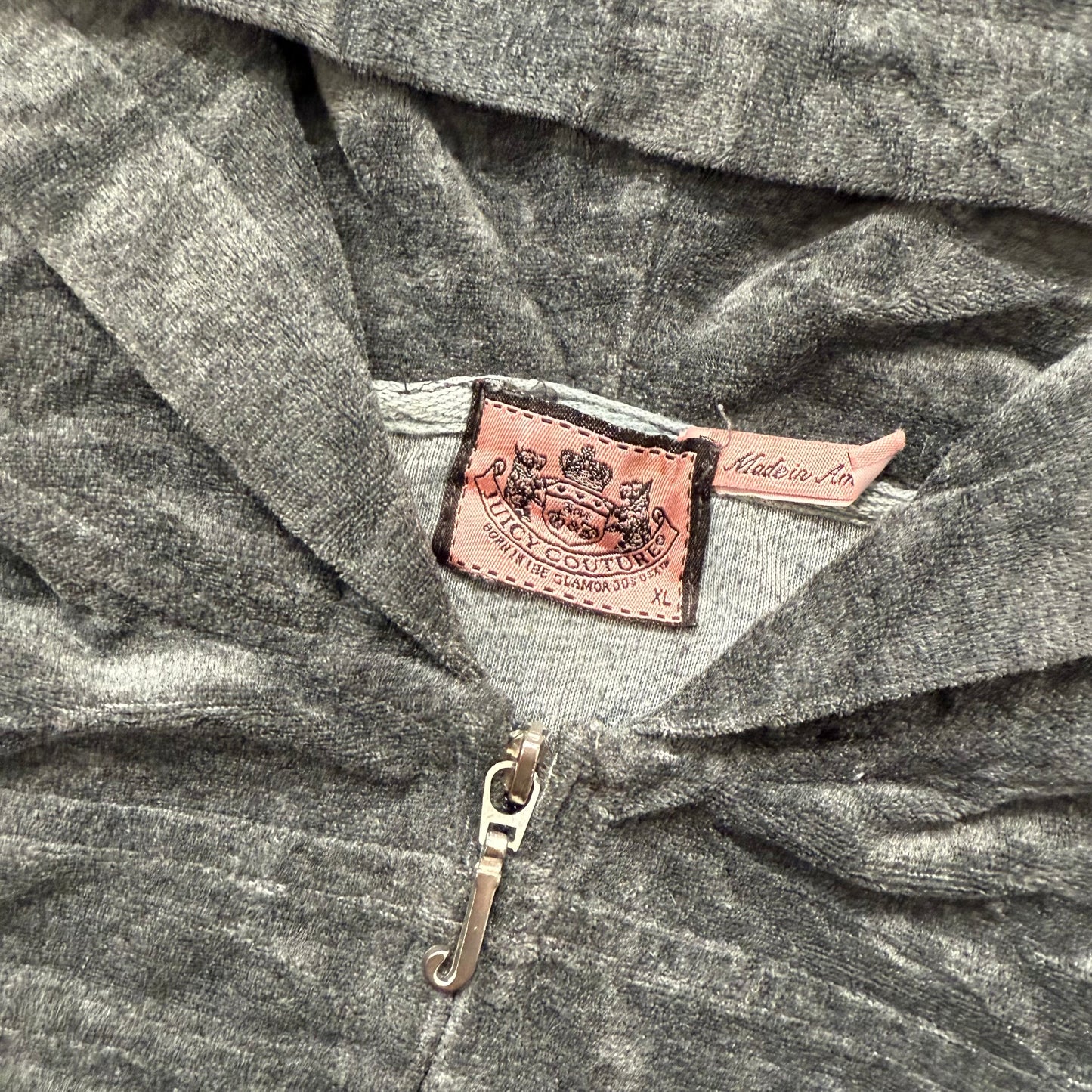 Juicy Couture Women's Dark Charcoal Zip Up Hoodie Studded Pocket Graphic Size XL