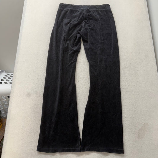 Vintage Juicy Couture Women's Black Velour Flared Track Pant Loungewear Size L