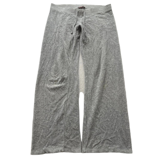 Vintage Juicy Couture Women Heather Gray Velour Flare Wide Leg Track Pant Size L