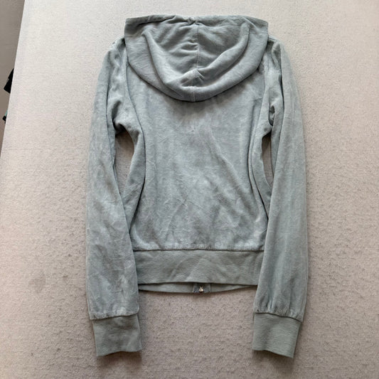 Juicy Couture Women's Light Gray Velour Zip-Up Hoodie Drawstring Pockets Size M