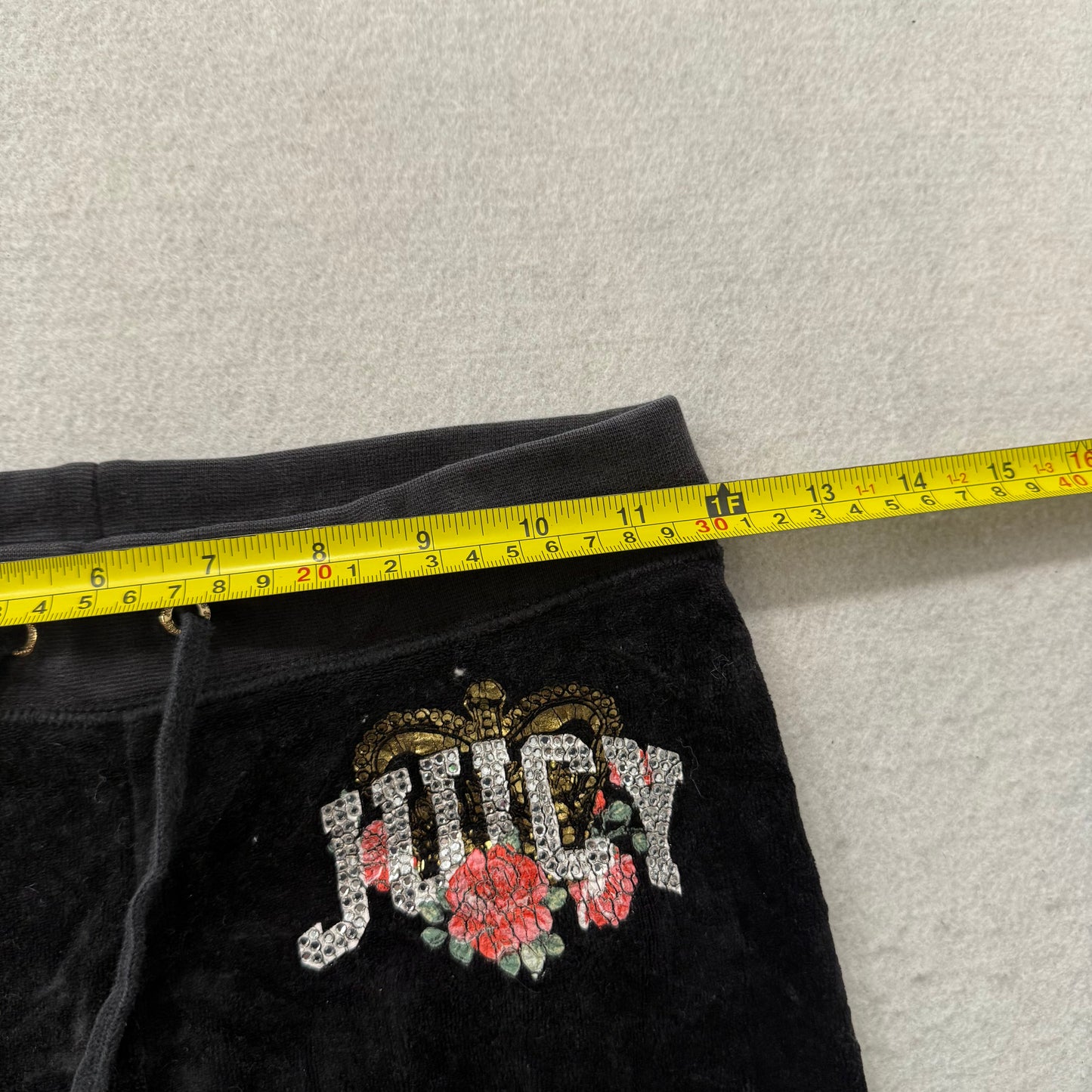 Juicy Couture Women's Black Velour Flared Track Pant Rhinestones Logo Y2K Size 7
