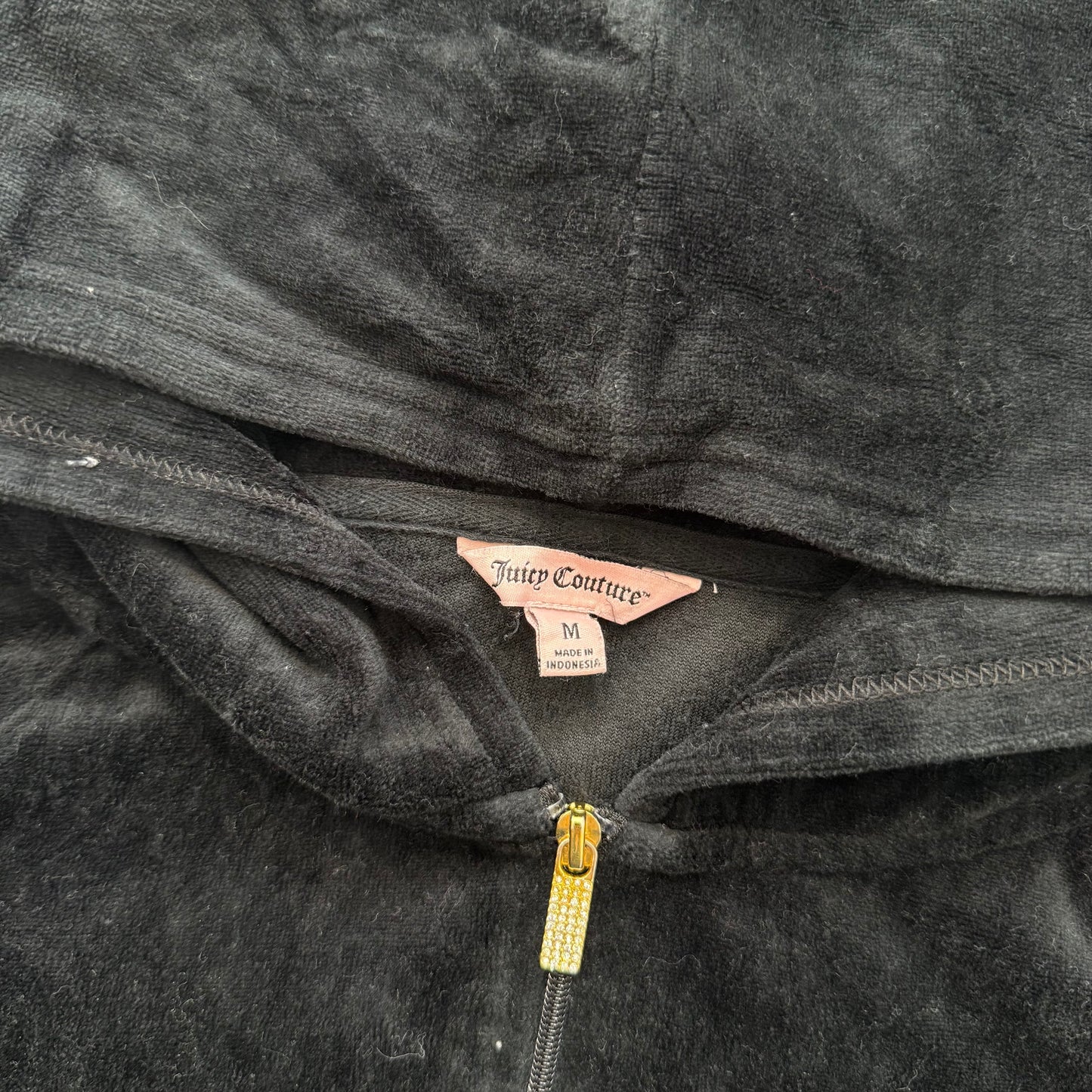 Vtg Juicy Couture Womens Black Velour Tracksuit Set Hoodie & Flare Pant Size M/L